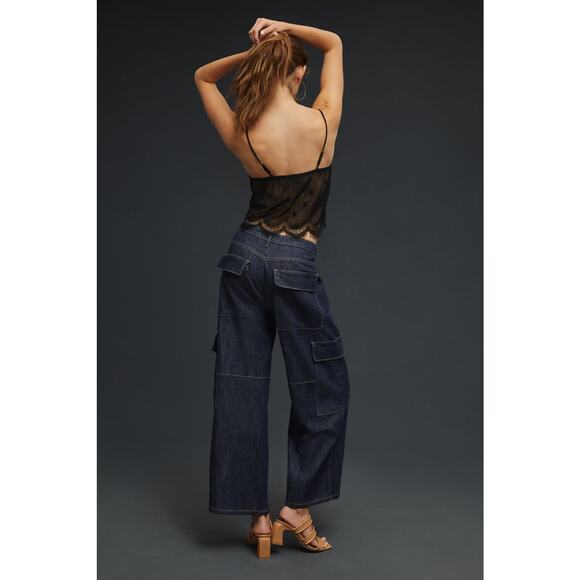 NEW Anthropologie Pilcro Low Slung Relaxed Fit Cargo Jean Blue Oversized Size 32 - Picture 14 of 15